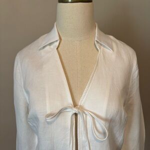 Blank NYC White Linen Tie Front Blouse